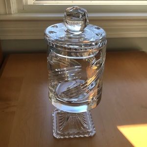 Antique carved glass candy dish with lip/top